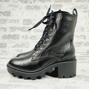 NEW Bp Taylor-Lea Black Leather Side Zip Lace Up Chunky Combat Boots W748